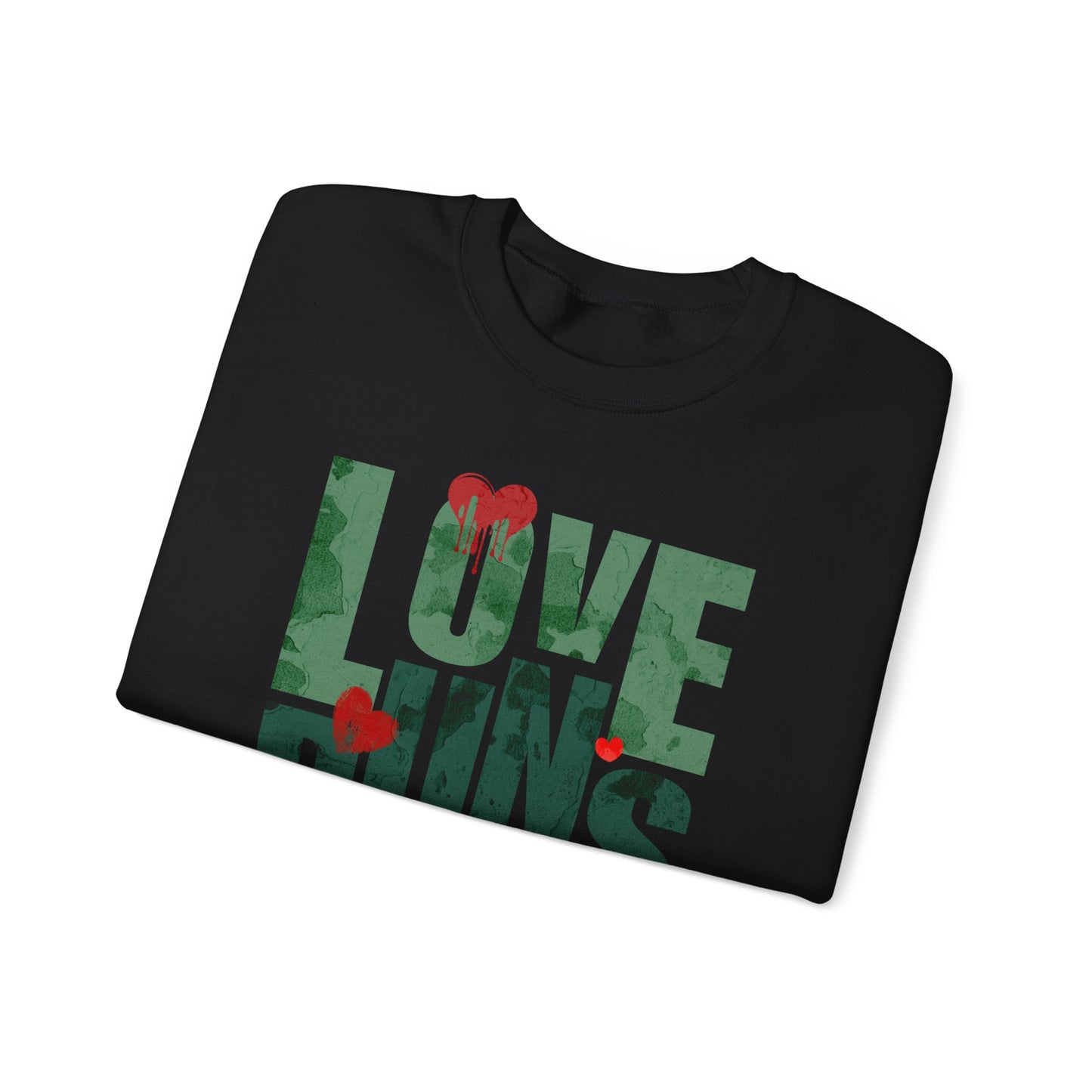 Crewneck Sweatshirt — "Love Runs Deep" Heart Graphic Valentine Pullover