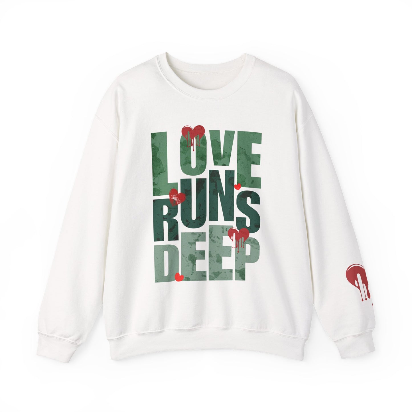 Crewneck Sweatshirt — "Love Runs Deep" Heart Graphic Valentine Pullover