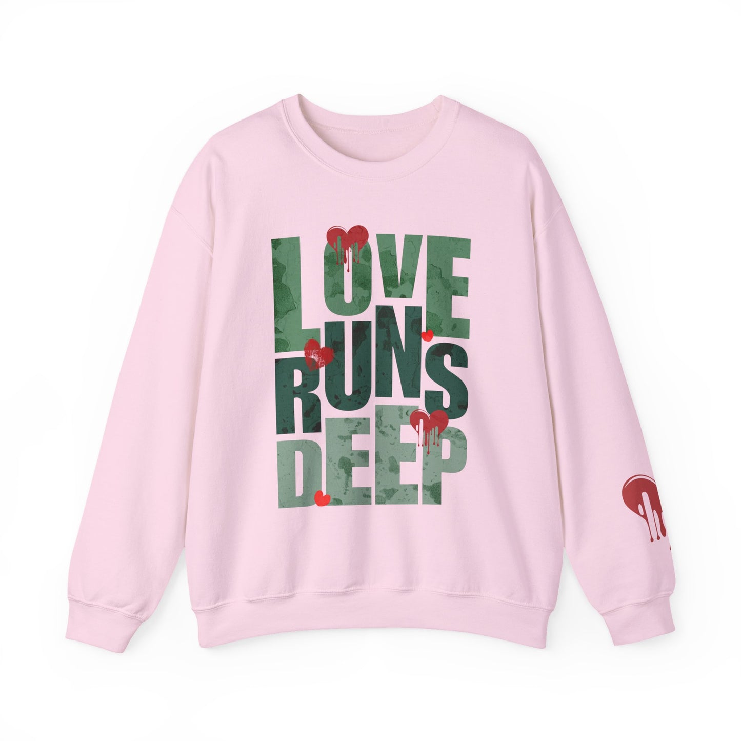 Crewneck Sweatshirt — "Love Runs Deep" Heart Graphic Valentine Pullover